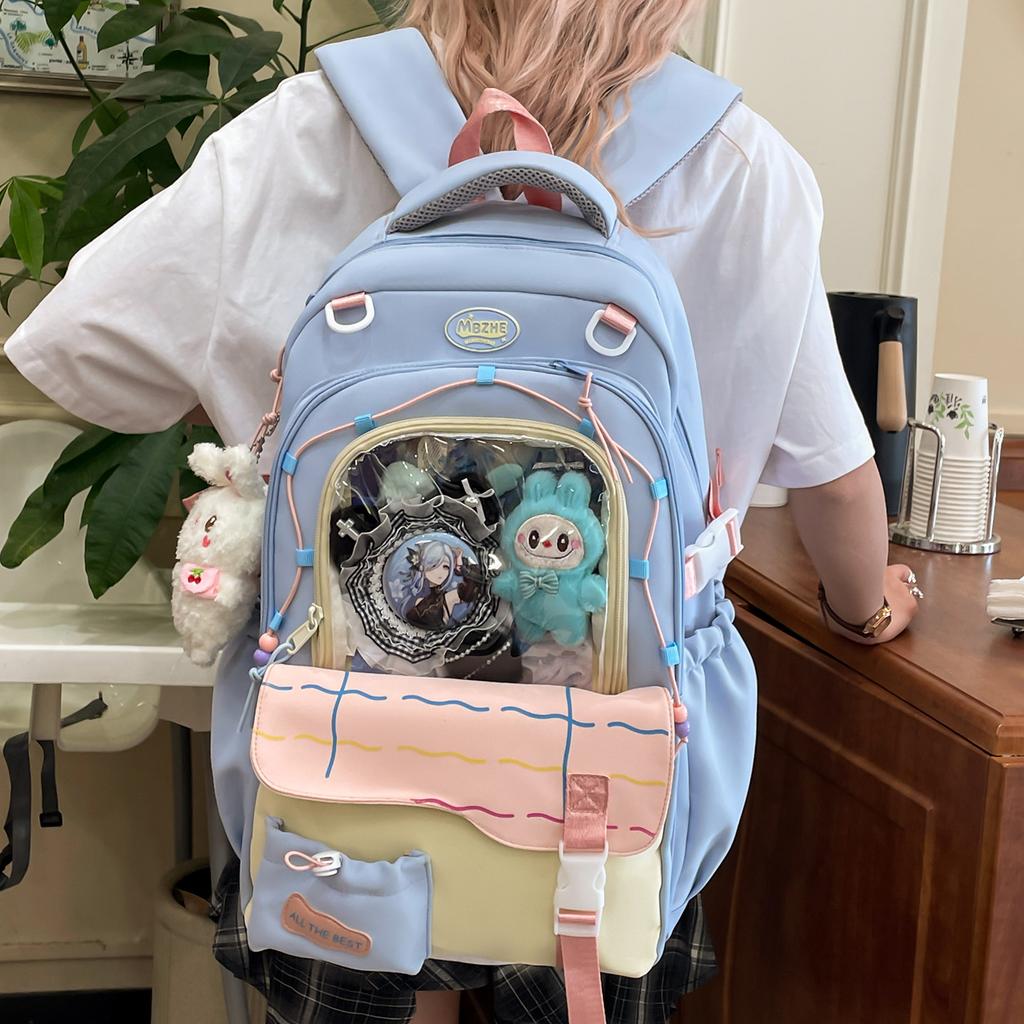 High-value Schoolbag Girls' Junior High School Student Cute Japanese Bar Pain Bag Large-capacity Backpack Student Transparent Backpack