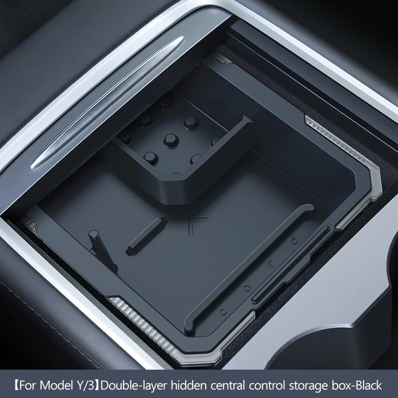 For Tesla Model 3 Model Y Upgraded Silicone Double Layer Hidden Center Console Organizer Tray Box for Interior Accessories