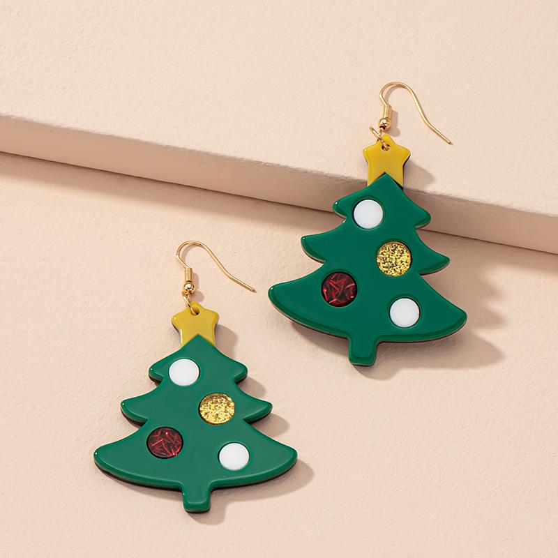 Cartoon Dinosaur & Santa Christmas Earrings Set for Women - Festive Tree Design