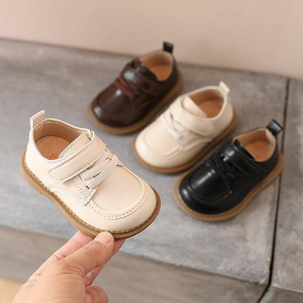 Klassische Leder Oxford Schuhe für Kinder zum Hineinschlüpfen, lässige Anzugschuhe mit verstellbarem Riemen und robuster Sohle für Kleinkinder und Kinder