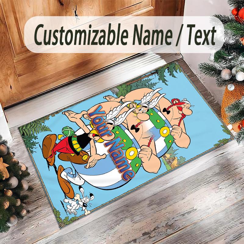 Personalized Crystal Velvet Carpet Custom Name Text,Asterix & Obelix Anti Slip Area Rug For Home Decoration
