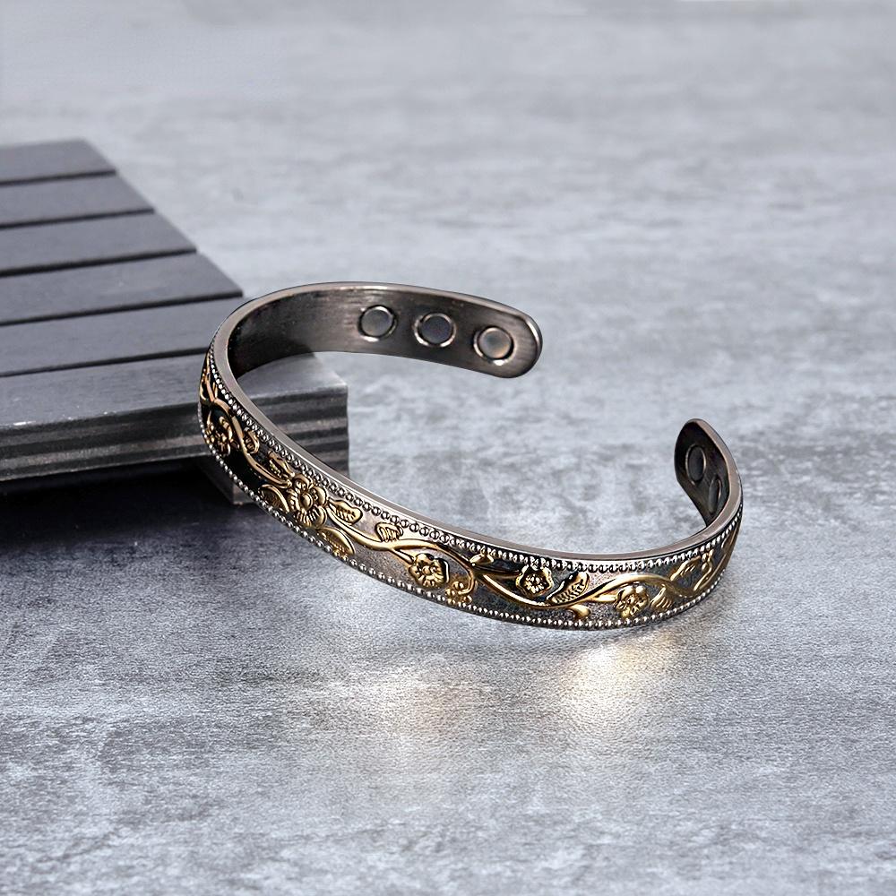 

Ikuinen Магнитные чистые медные браслеты для женщин Цветок Здоровье Энергетические магниты Открытая манжета Регулируемый браслет Женский золотой цвет Ювелирные изделия