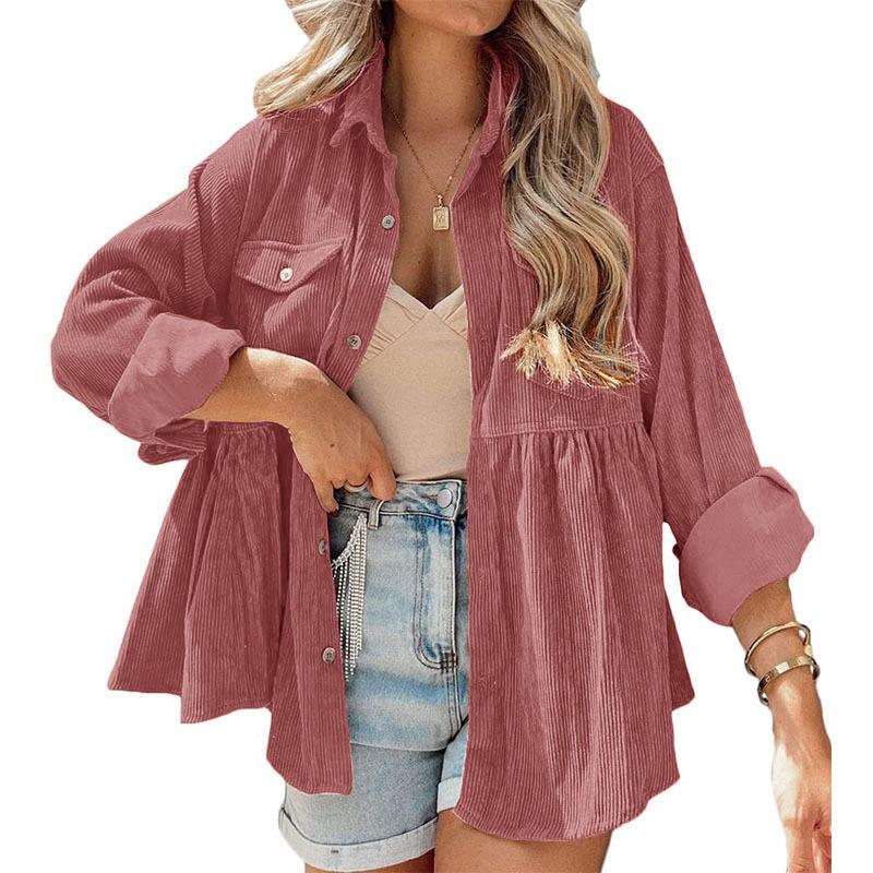 Women's Long Sleeve Ruffle Button-Up Shirt Top - Loose Fit