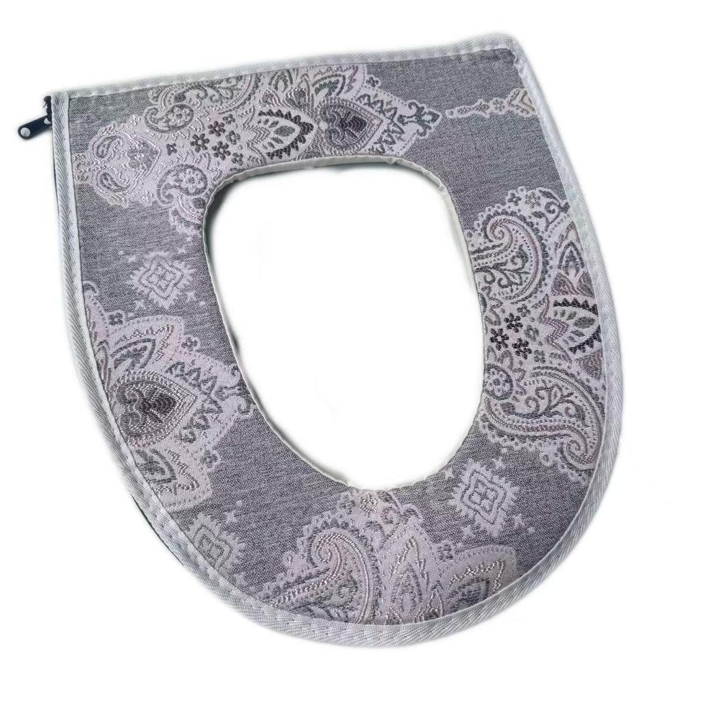 Breathable Cotton Linen Washable Toilet Seat Cover with Handle and Zipper - Universal Fit and Skin-Friendly