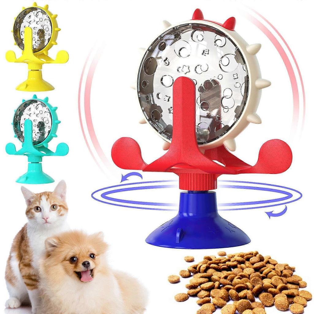 360° Rotating Windmill Cat Dog Pet Toy Food Treat Snak Dispenser Feeder X0M3