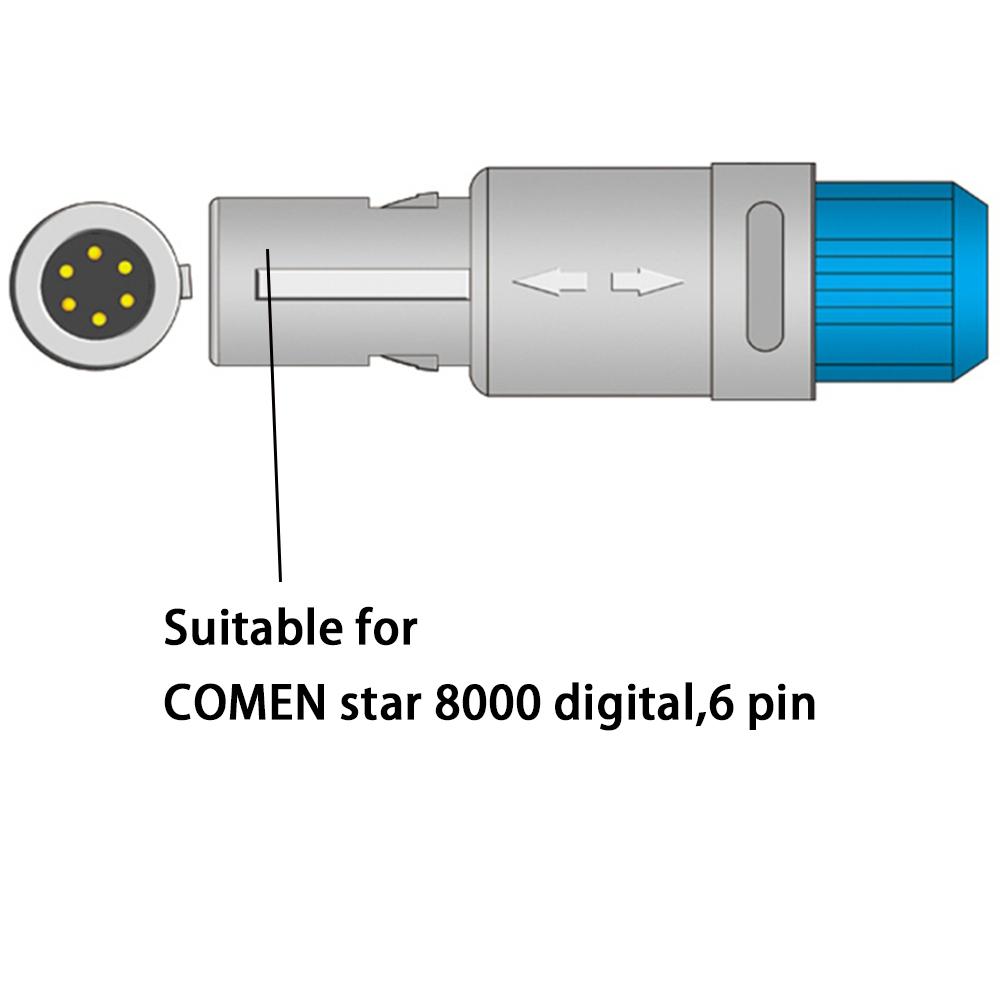 Kompatibel mit COMEN Star 8000 Digital, 6-poligem Patientenmonitor, wiederverwendbarem SPO2-Sondensensor, SPO2-Fingersensor, Überwachung der Blutsauerstoffsättigungsdaten