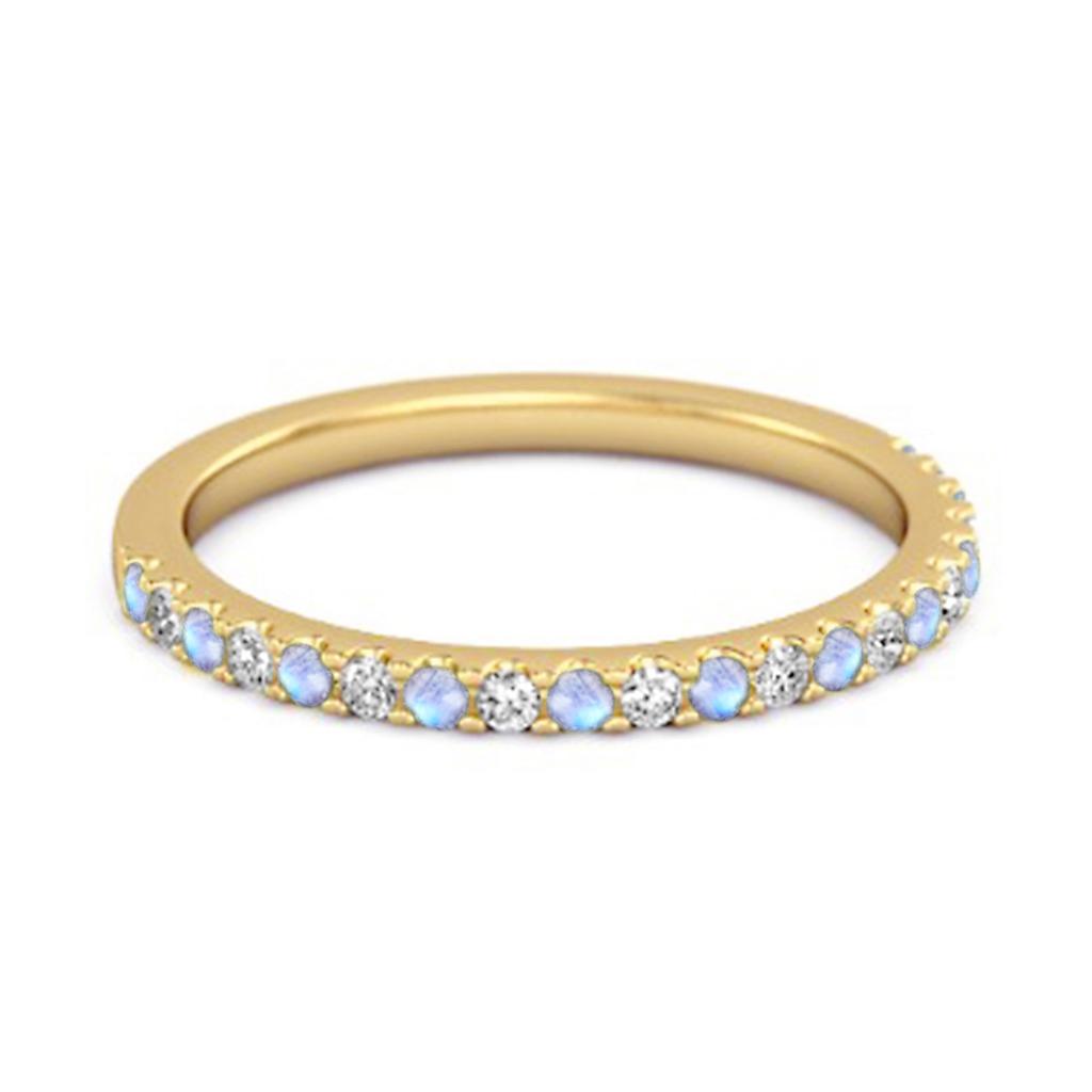 Mondstein Eternity Band Ring - 925 Sterlingsilber Gold Vermeil