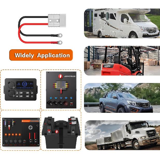 50 A 600 V Anderson Connector Plug With O-Ring Battery Connector Cable 8 AWG 100 Cm (39.37 Inch) Cable Battery Quick Connector Forklift Plug Wire