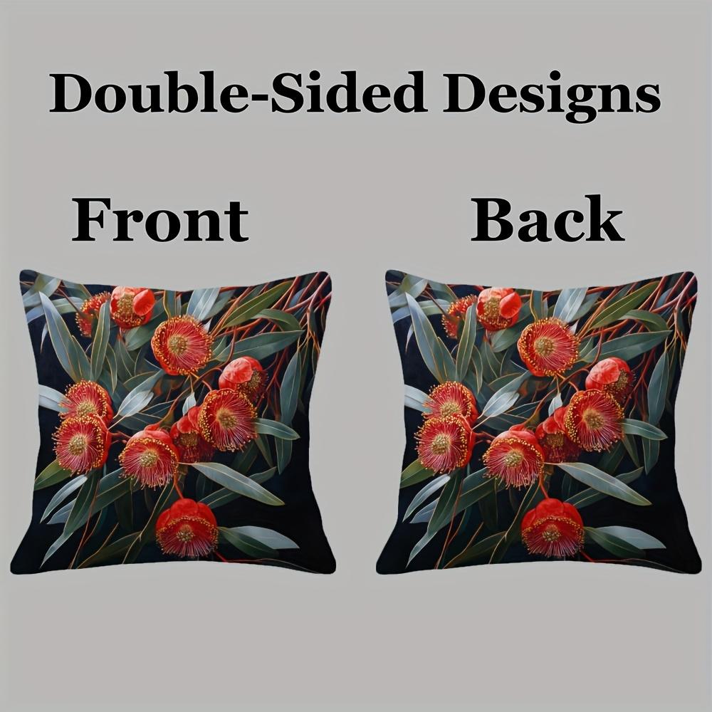 1Pc Red Eucalyptus Flower Pillow Cover, Polyester 2D Double-Sided Print, Vibrant Australian Native Floral Art, Botanical Home De