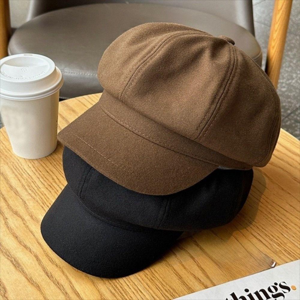 Windproof Beret Cap Solid Color Painter Peaked Hat  Autumn Winter Girl Accessories
