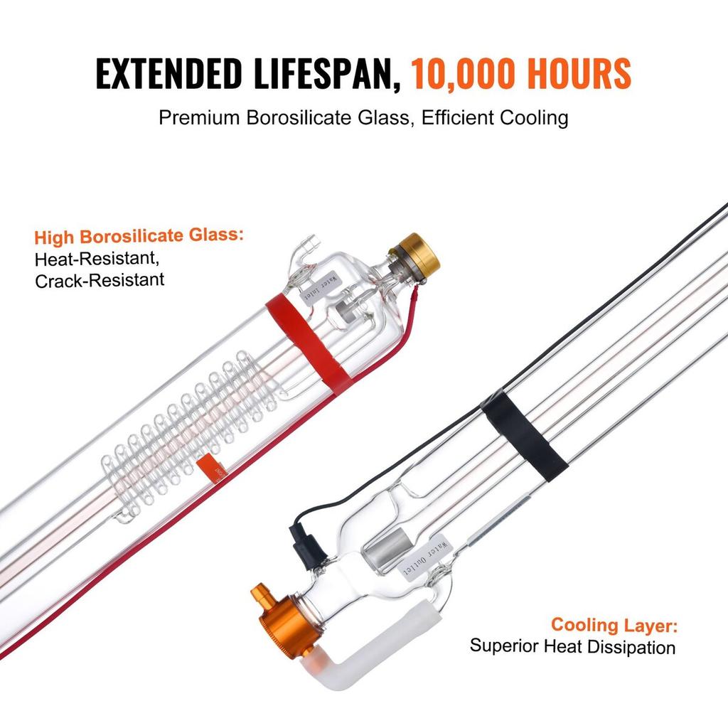 90W CO2 Laser Tube 49.2 in / 1250 mm Borosilicate Glass Laser Cutter Tube