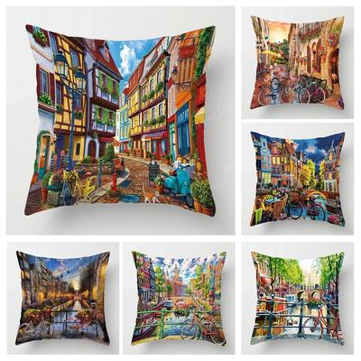 Retro Oil Painting Style Home Living Room Decorative Cushion Cover Pillowcase