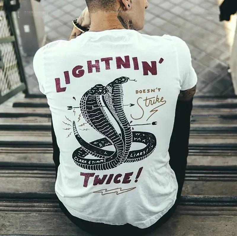 Summer Men's Letter Skull Print Round Neck T-shirt Punk Retro Trend Outdoor Pure Cotton Hip-hop High Street Short Sleeved Shirt