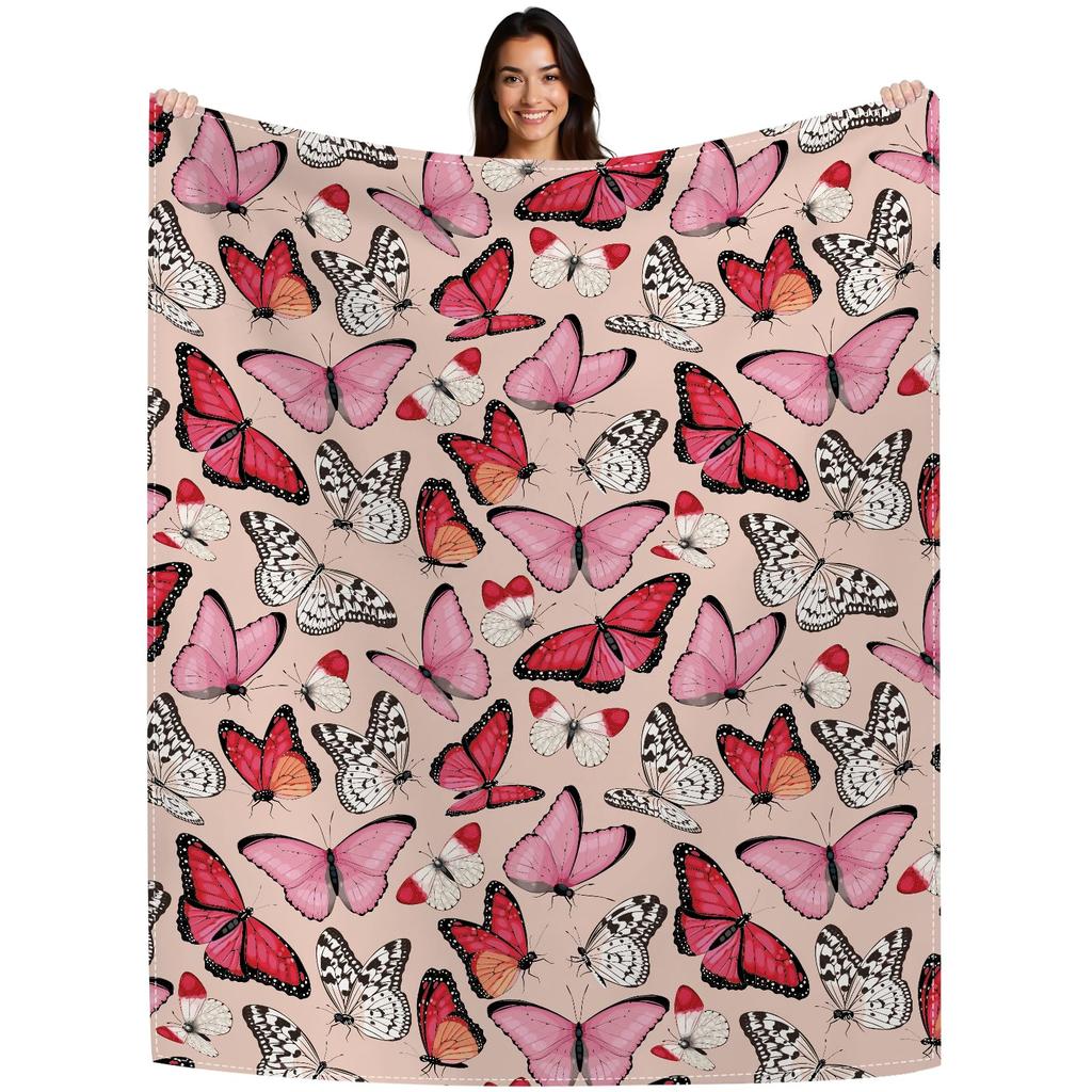 Super Soft Funny Butterfly Throw Blanket Cozy Fleece Fuzzy Plush Flannel Blanket for Travel Camping Living Room Sofa Decor Gift