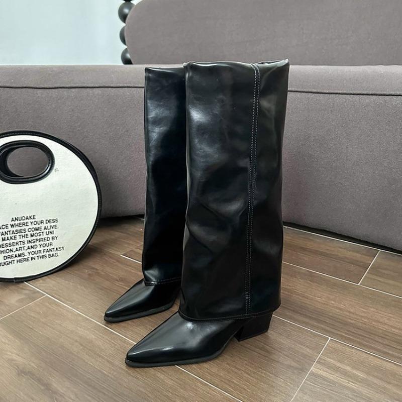 2026New Women's Boots High Quality Casual Leather Boot Pointed Design Fashion Boots Pants Boots for Women Mid-calf Knight Boot