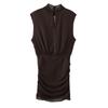 Europäischer und amerikanischer Stil, neue Damenmode, schick und klassisch, ärmelloses Stehkragen-Mini-Kleid mit Falten