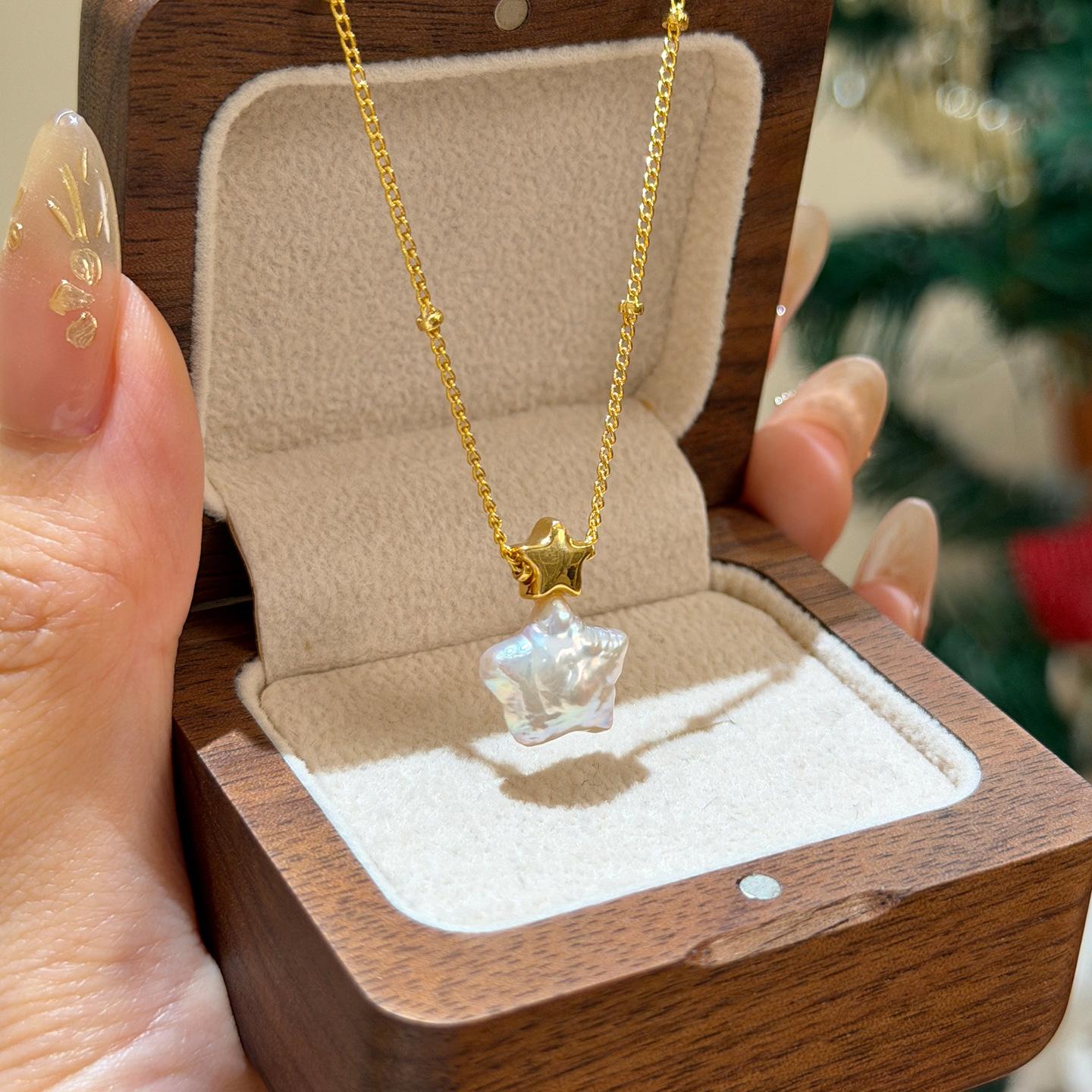 18k real gold electroplating Korean simple style star pearl necklace accessories women s sweater chain necklace accessories