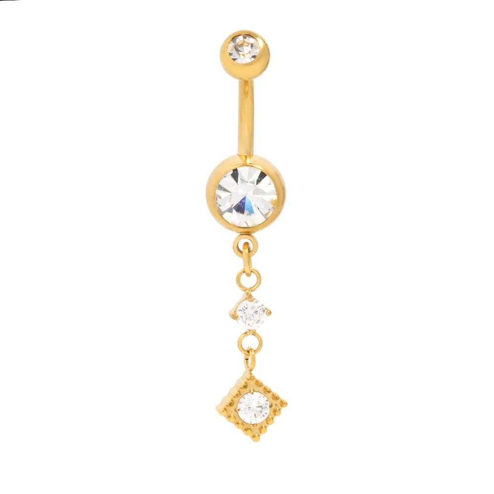 Alloy Rhinestone Piercing Belly Dual Color Shiny Leaf Navel Jewelry Exquisite Dangled Design Flower Rhinestone Belly Ring Beach