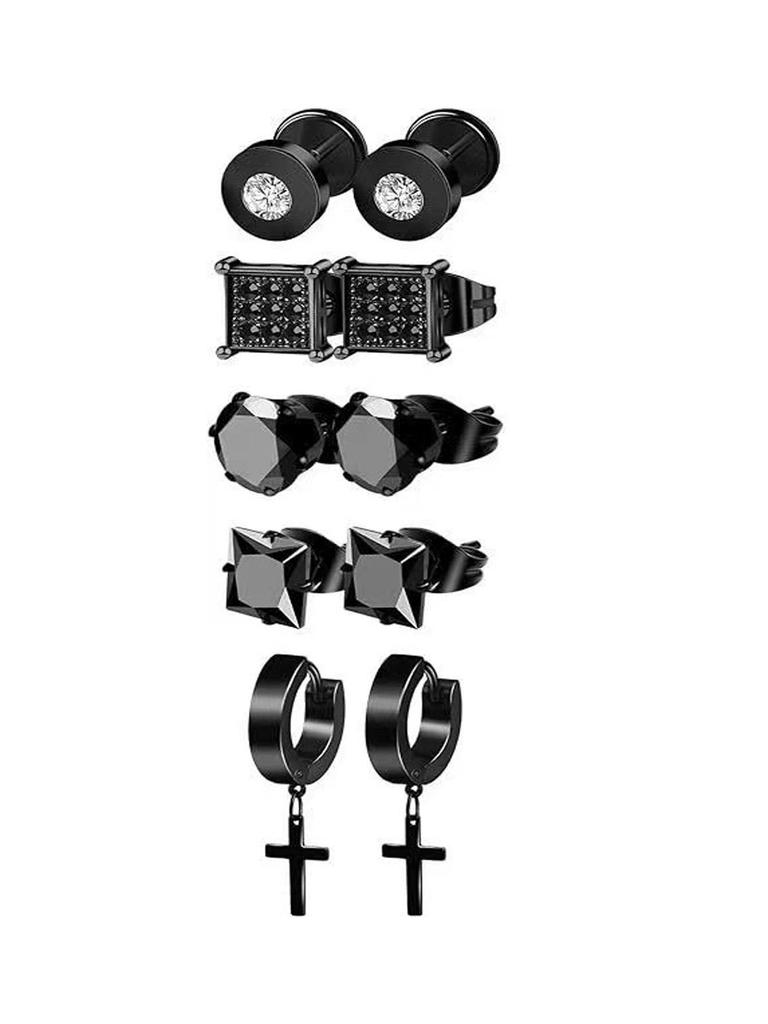 15 Paar Edelstahl Strass Kreuz Anhänger Stecker & Barbell Zirkon Ohrringe Set für Herren