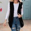 Women Winter Vest with Hood Mid Length Cardigan Faux Fur Waistcoat Solid Color Sleeveless Thick Keep Warm Coat for Daily Wear Outdoor