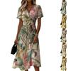 Robe Midi Manches Courtes Col en V pour Femme avec Imprimé Tournesol Taille Haute Casual Coupe A Ligne Robe d'Été pour un Usage Quotidien