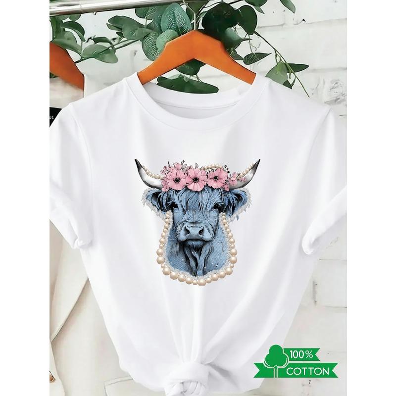 Fashionable Letter Anime Printed Women s Round Neck T-shirt with Simple Design, Comfortable and Breathable S белый