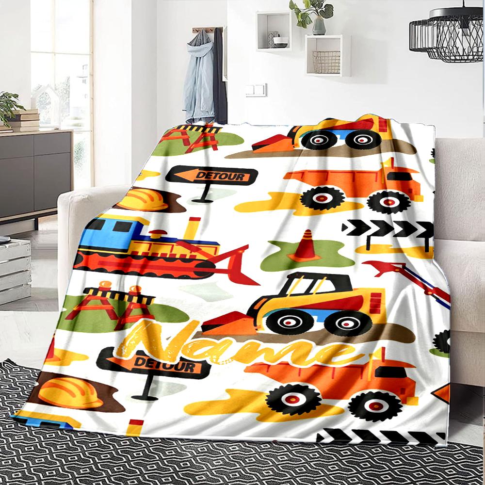 Custom Name excavator Theme Printed Blanket - Perfect for Couch, Bed, Travel & Outdoor Use | Machine Washable, Cozy & Durable.