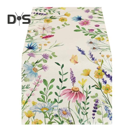 Chemin de table de printemps Chemin de table en lin floral Saisonnier Été Fleurs sauvages Cuisine Salle à manger Décoration pour la décoration de fête à la maison