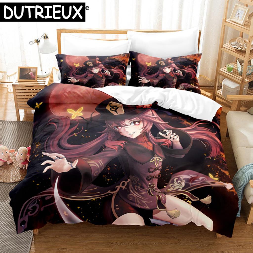 Hu Tao Genshin Impact Game 3D Duvet Cover Bedding Set Comforter Linen Pillowcases Home Decor Single Double Twin King Queen