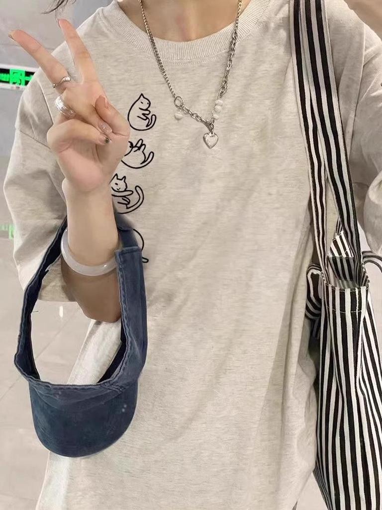 Übergröße Damen T-Shirt aus reiner Baumwolle mit kurzen Ärmeln 2025 – Gerade Schulter, Lockere Passform, Amerikanischer Stil