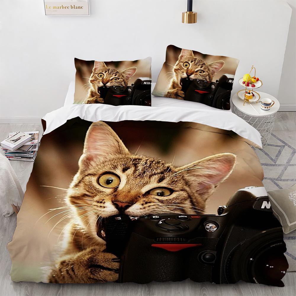 3D Cat Bedding Set Luxury Animal Duvet Cover With Pillowcase Queen King Single Double Size For Girls Boy Polyester Quilt Cover