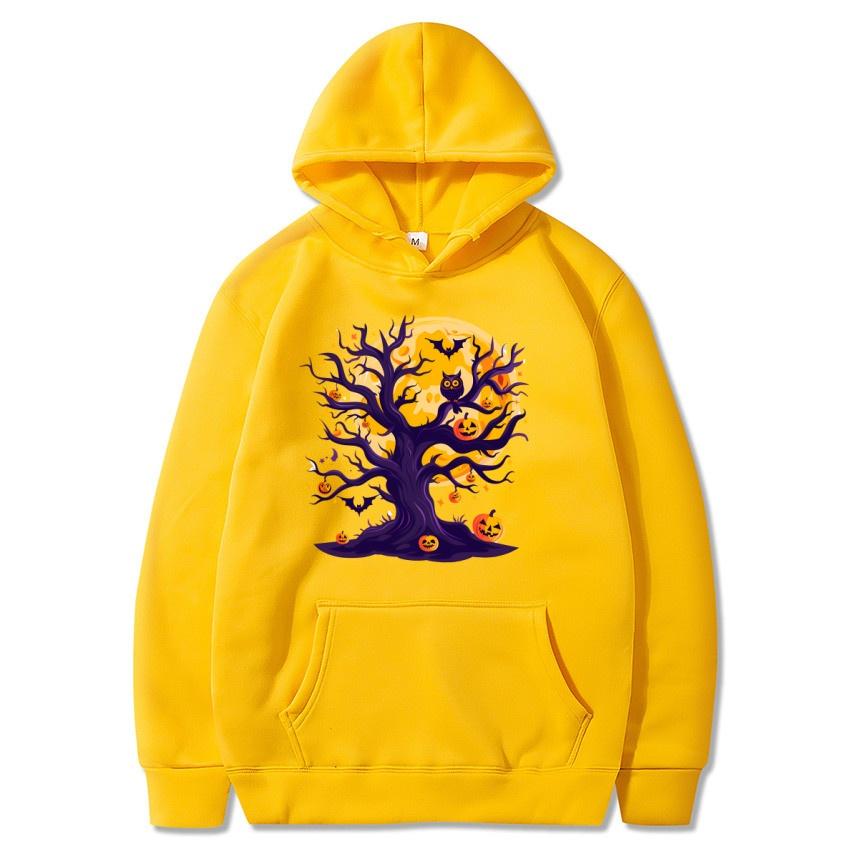 Halloween Tree Autumn Winter Fleece Hoodie Street Fashion Harajuku Hoodie Men's and Women's Long Sleeve Warm Hoodie