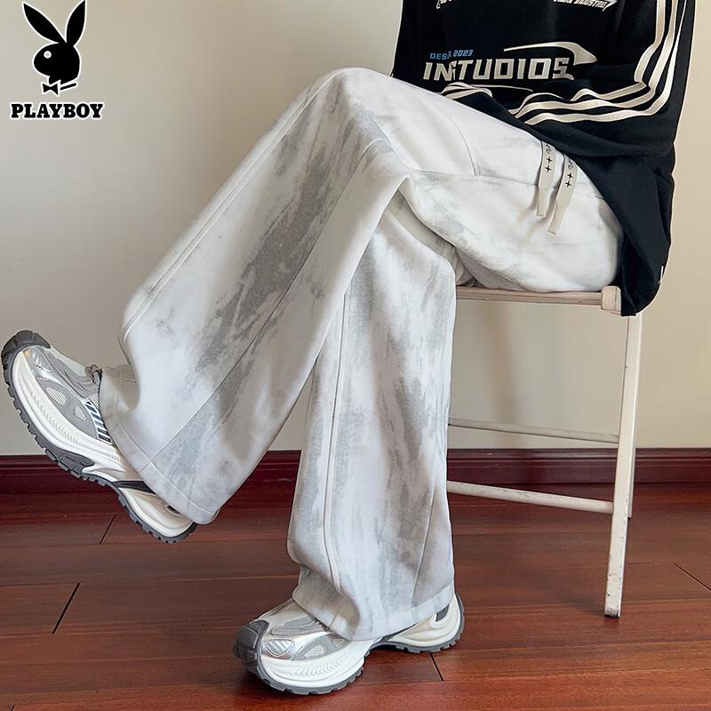 Playboy Men's Tie-Dye Wide Leg Curved Hem Sweatpants