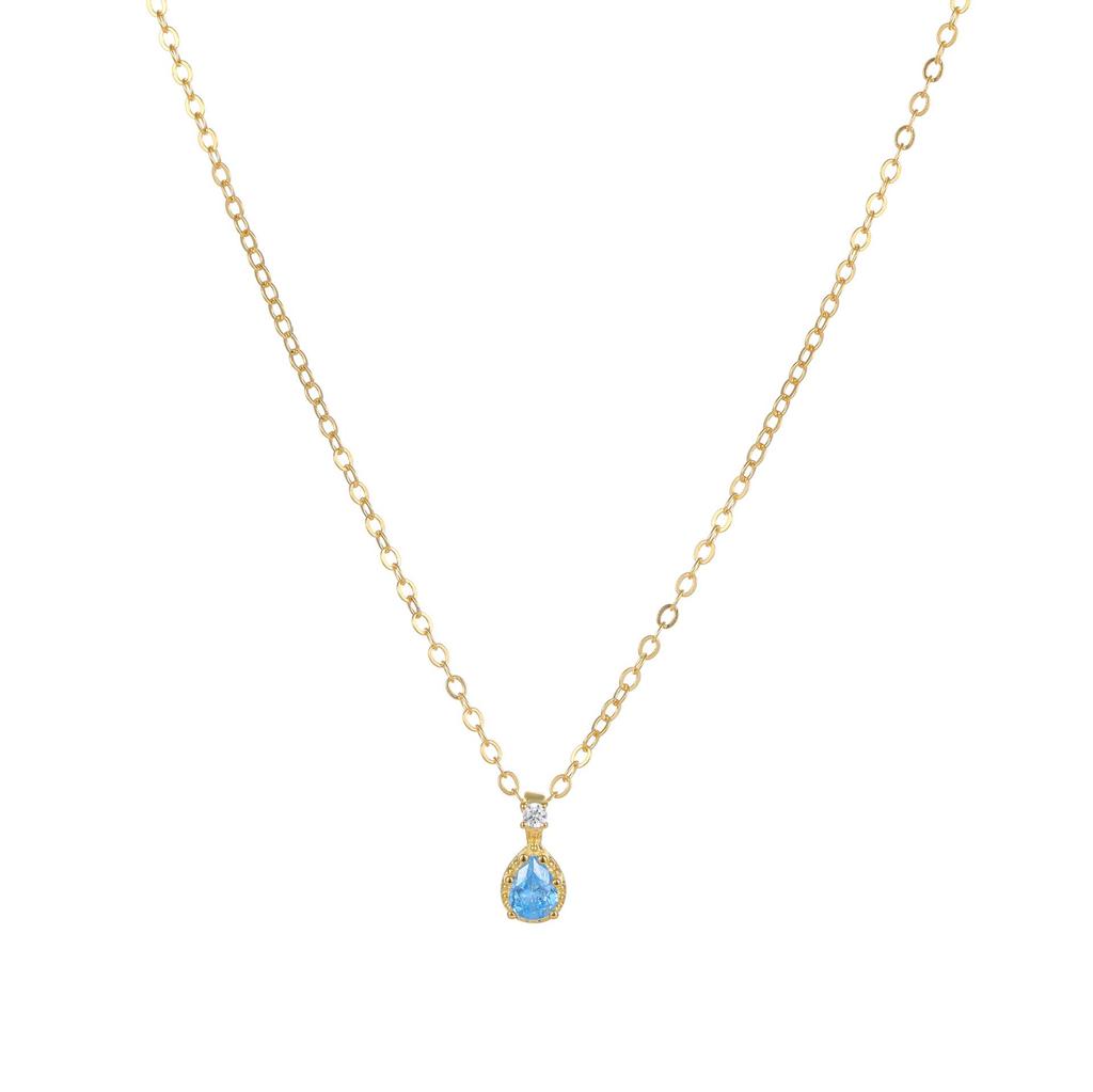18K Gold-Plated Sterling Silver Necklace with Light Blue Zircon – Elegant Women's Clavicle Chain