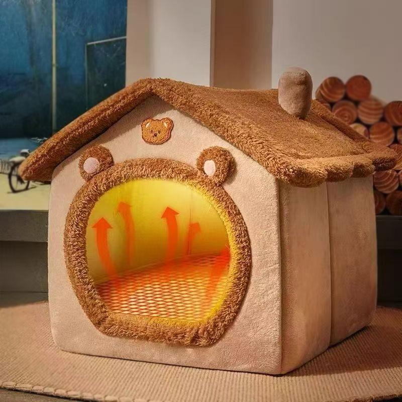 All-Season Enclosed Cat House Villa Washable Dog Bed Winter Insulation Sleeping Nest for Cats