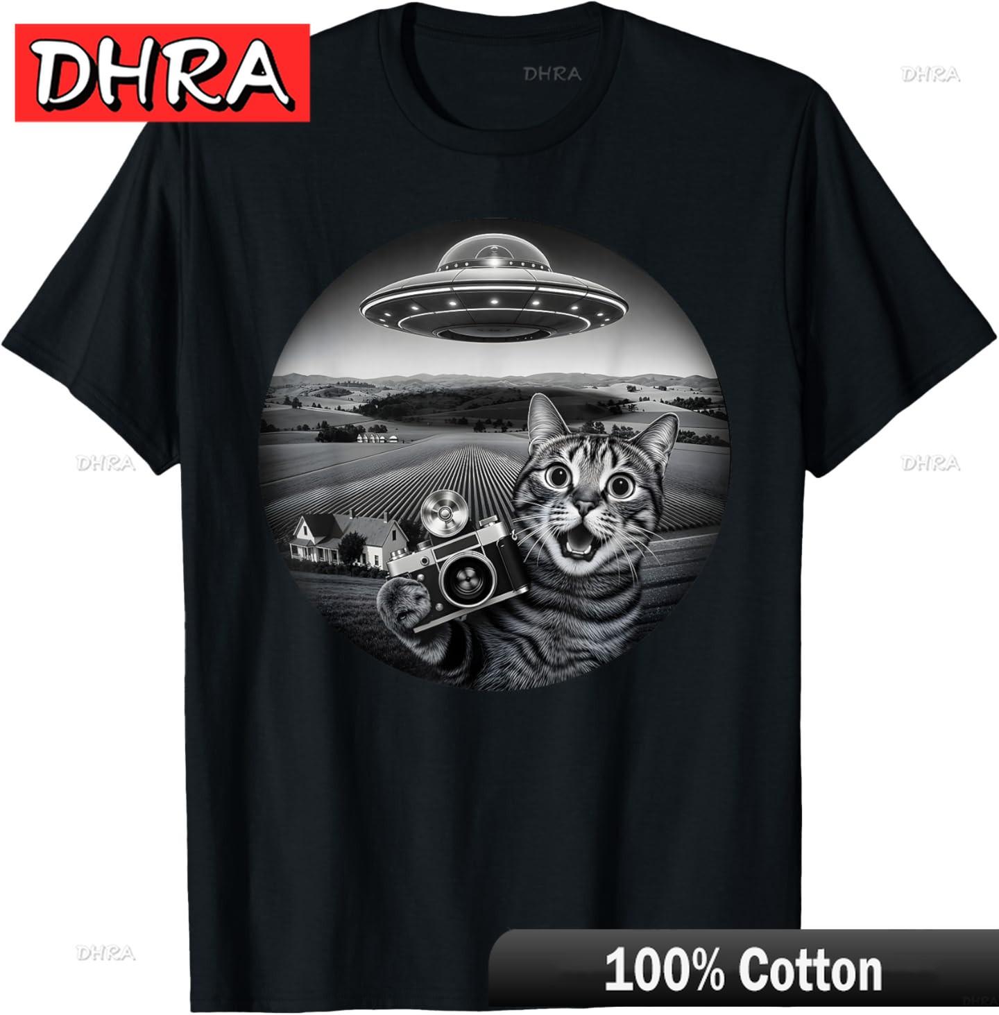 

Funny Cat Selfie with Alien UFO for Unisex Women TShirt Nostalgic Classic Unique Clothing Tops for Funny Shirts Norway Ropa Hombre S