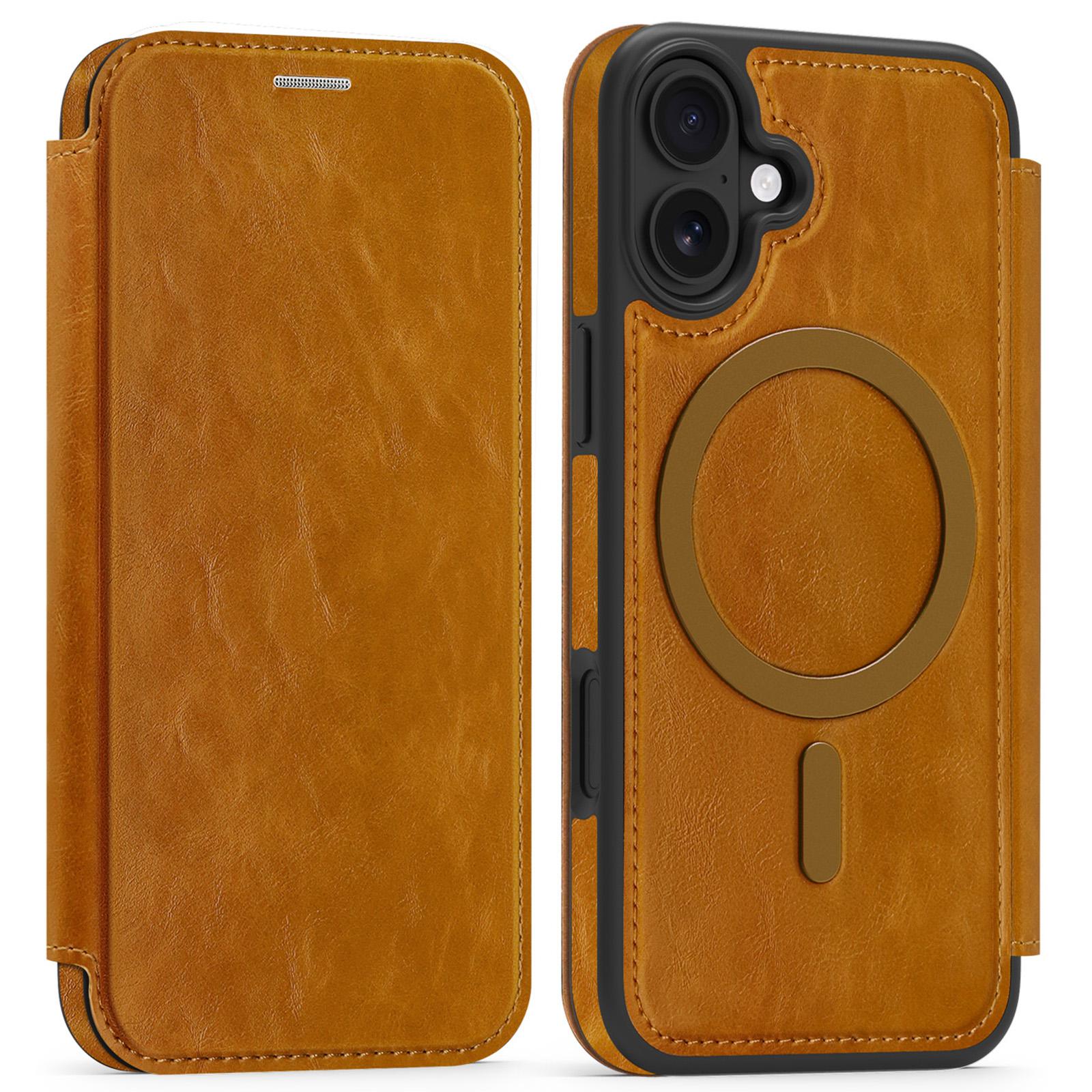 

Для чохла iPhone 16 Сумісний з MagSafe RFID Блокування Тримач для карток Шкіряний чохол для телефону Brown