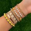 7Pcs/Set Kpop Sunflower Flat Snake Chain Bracelets for Women Trendy CCB Beads Charm Bangles Couple Friends Jewelry Accessories
