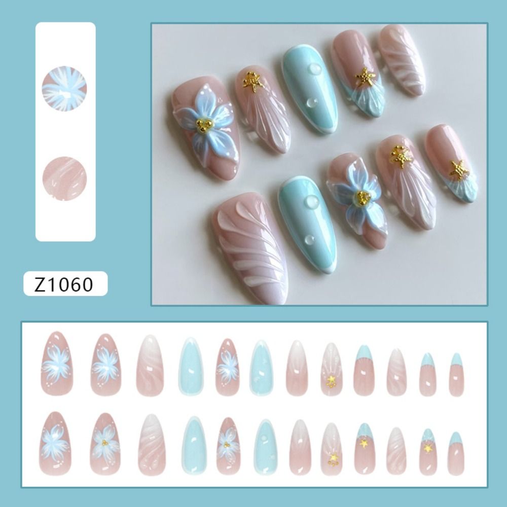 24pcs Flower Starburst False Nails French Nail Tips Manicure Press On Nails  DIY