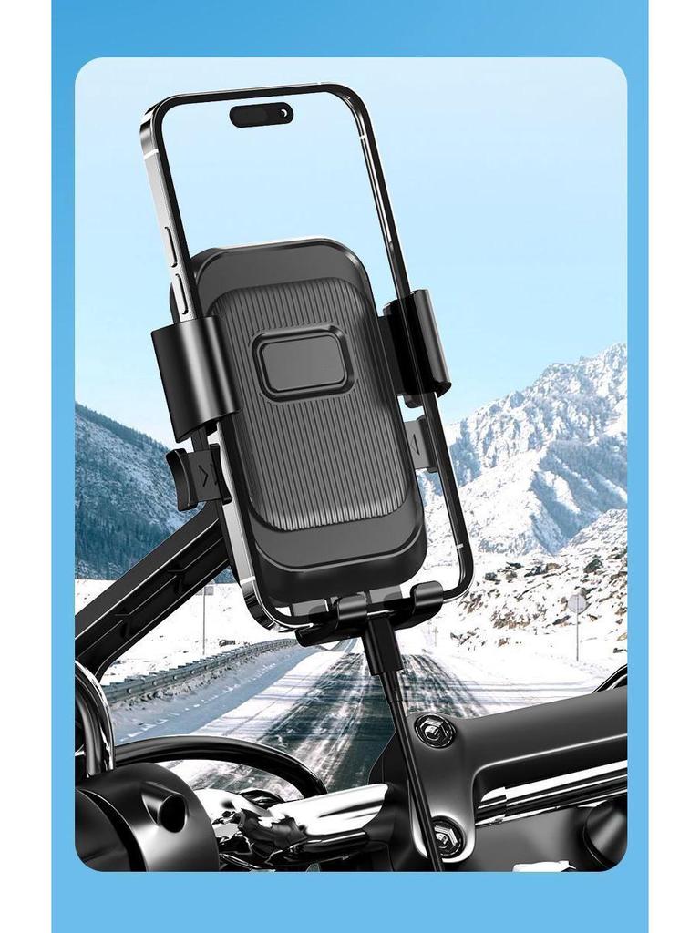 2025 Shockproof Electric Bike Phone Holder: Anti-Shake, Rearview Mirror Design for Food Delivery Riders