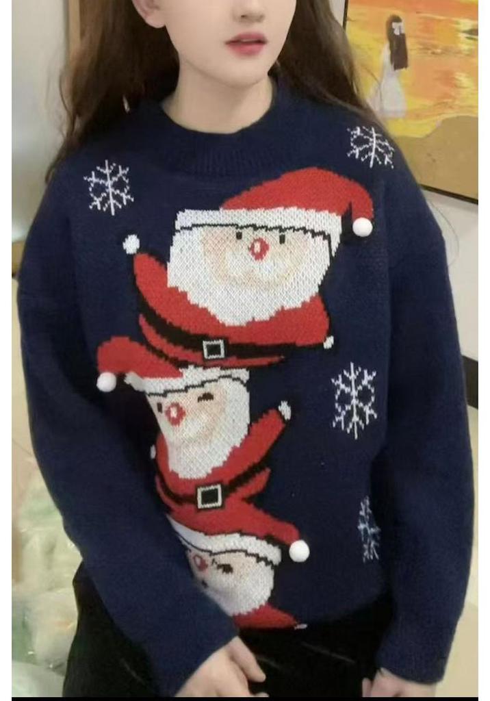 Women's Casual Christmas Santa Jacquard Cardigan Sweater for Autumn/Winter