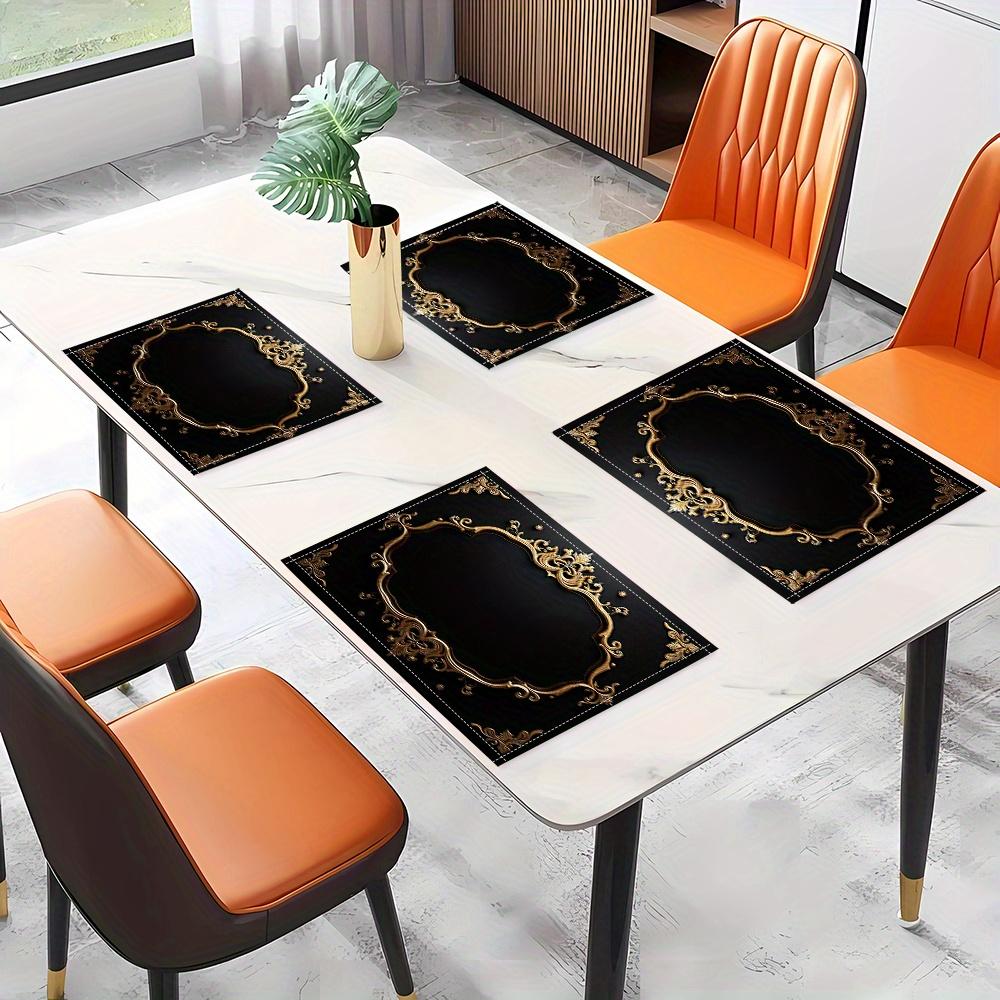 4pcs/6pcs Printed Placemats with Black Background and Intricate Golden Pattern Border Make Your Dining Kitchen More Beautiful, Perfect for Coffee