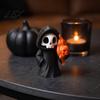 Small Gothic Room Accessories Cute Grim Reaper Halloween Figurine, 3D Printed Spooky Little Fun Party Tabletop Ornaments Statue with Flame Skull,