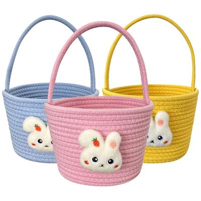 Easter Basket for Kids Bunny Empty Candy Basket Easter Bunny Basket Cotton Rope Easter Egg Hunt Basket Cute Woven Basket