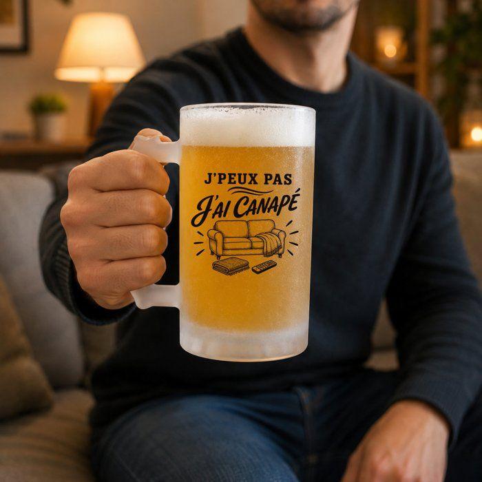 Chope - PLANETEE - J’peux pas j’ai Canapé (minimaliste) - 470 ml - Verre trempé givré - Anse recto verso