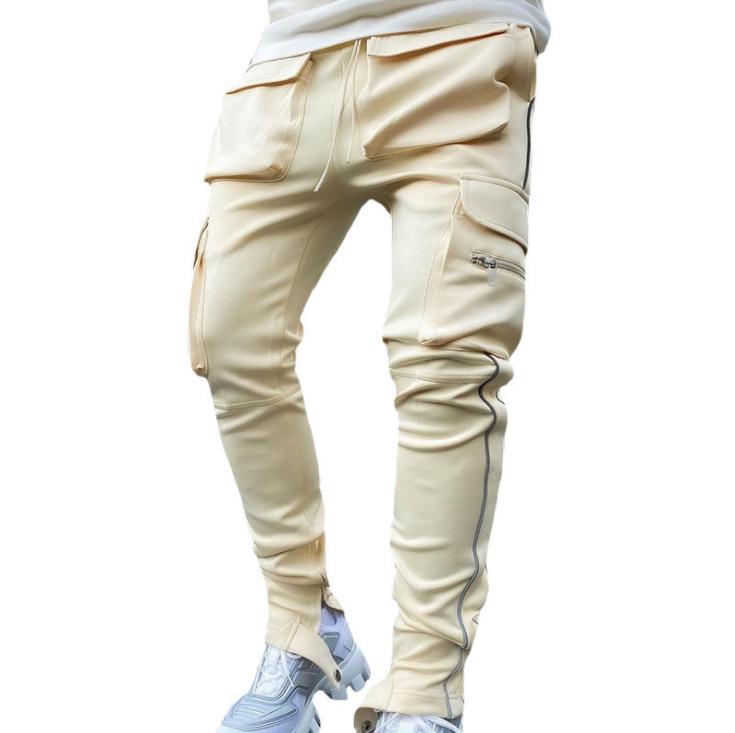 Pánské reflexní elastické cargo kalhoty slim fit: Trendy sportovní a volnočasové oblečení na jaro a podzim