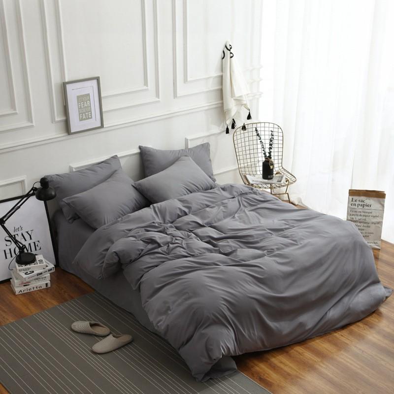 Soft Brushed Microfiber Bedding Set 4PCS Solid Color Minimalist Nordic Style Queen King Size