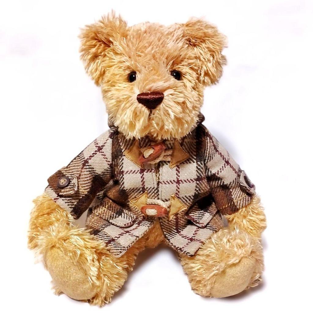 [USED] Color Rich Teddy Bear Plush Checkered Coat Vintage