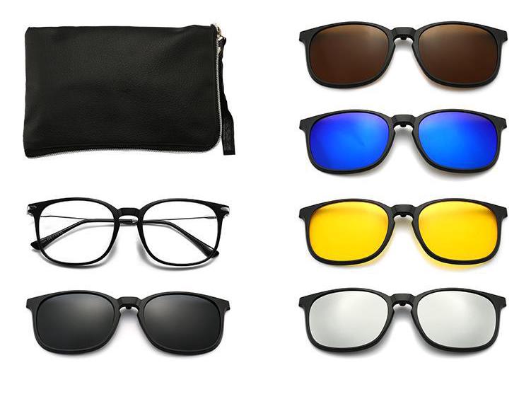 Clip-on Glasses Set: Includes 5 Polarized Lenses, Compatible with Myopia TR90 Retro Magnetic Sunglasses