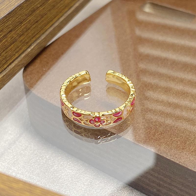 Medieval Vintage Retro Colored Enamel Open Ring Women'S Niche High-End Light Luxury Personality Ring